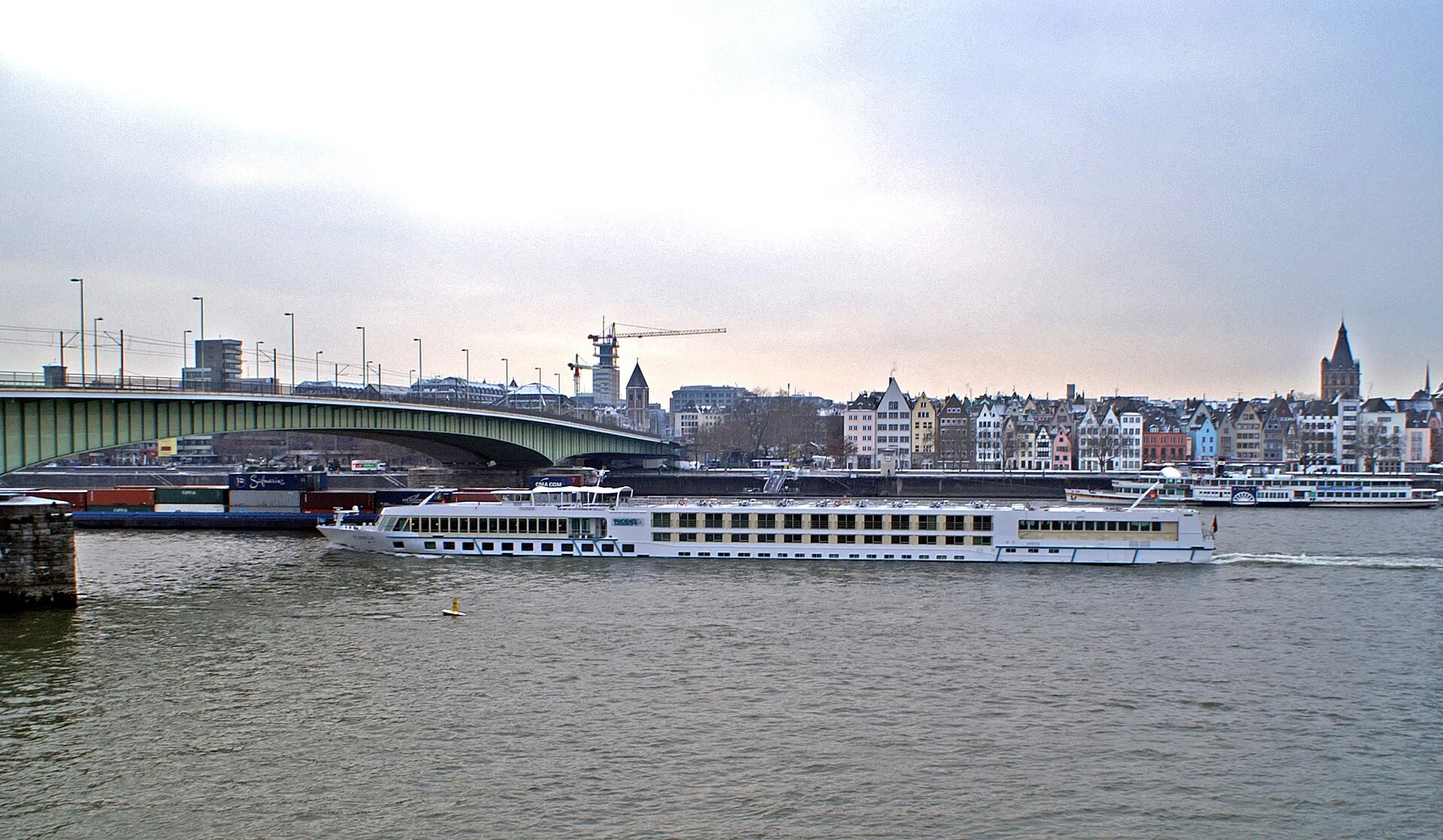 The river cruise ship Aurelia, near the Deutzer bridge in Cologne.