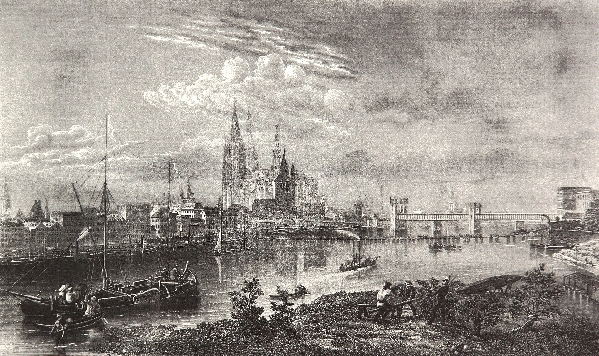 Köln , Stahlstich aus einem Rheinalbum von Friedrich Foltz, Bildgröße 22,5 x 15 cm