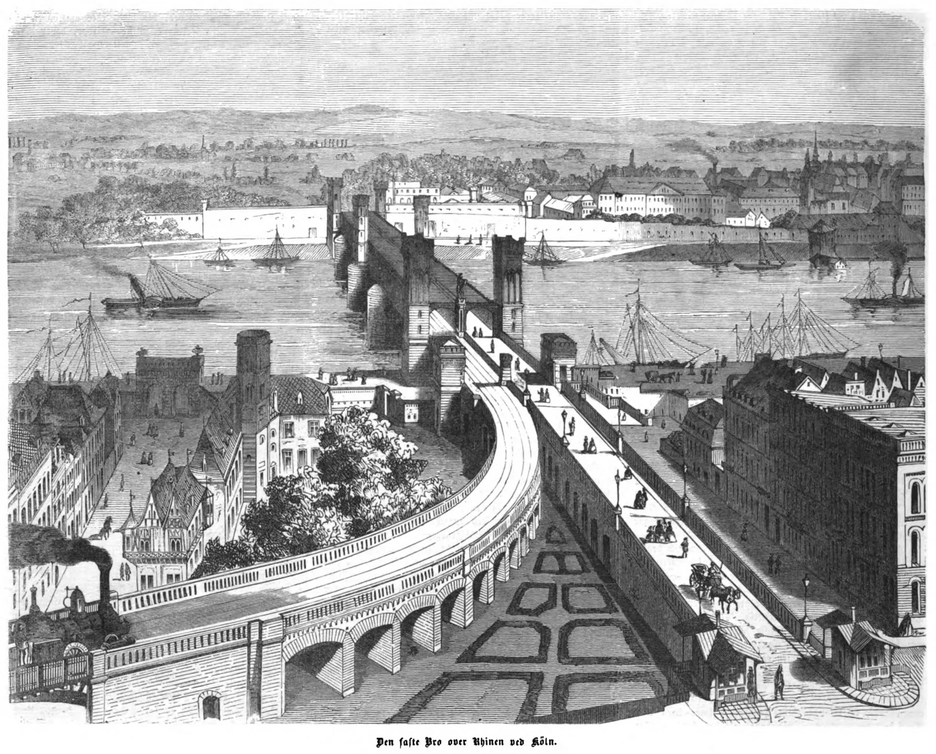 The November 27, 1859 issue of Illustreret Tidende had an article and this illustration of a new bridge over the Rhine at Cologne, the Dombrücke (Cathedral Brid