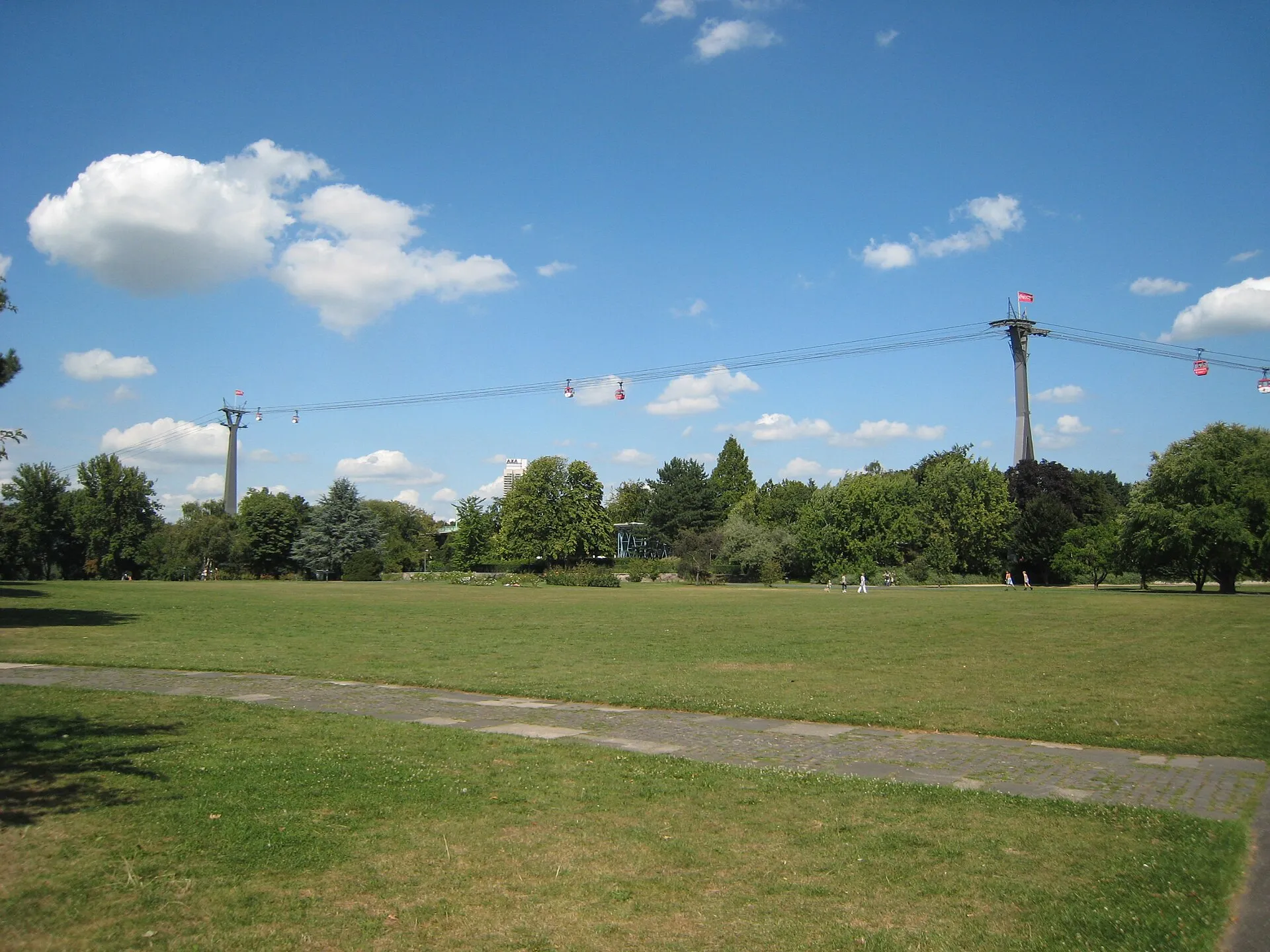The Rheinpark in Cologne ( Germany ). In the backround the Rheinseilbahn is located